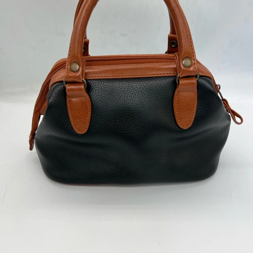 Vintage Dolce Vita Black & Tan Leather Satchel - Picture 5 of 6